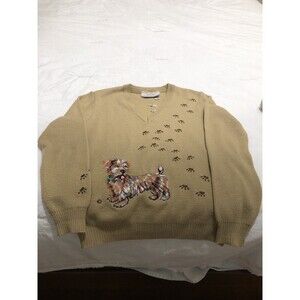 Vtg Cyn Les Shirlee Designs  Tan Embroidered Scottish Terrior Dog Sweater